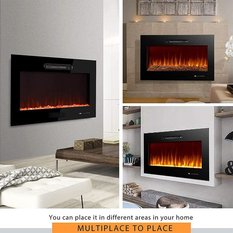36" Recessed Mounted Electric Fireplace with Timer & Auto-shutoff, 750/1500W
