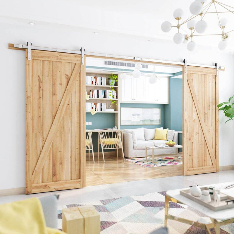 Heavy Duty Double Gate Sliding Barn Door Hardware Kit Stainless Steel 8-16 FT