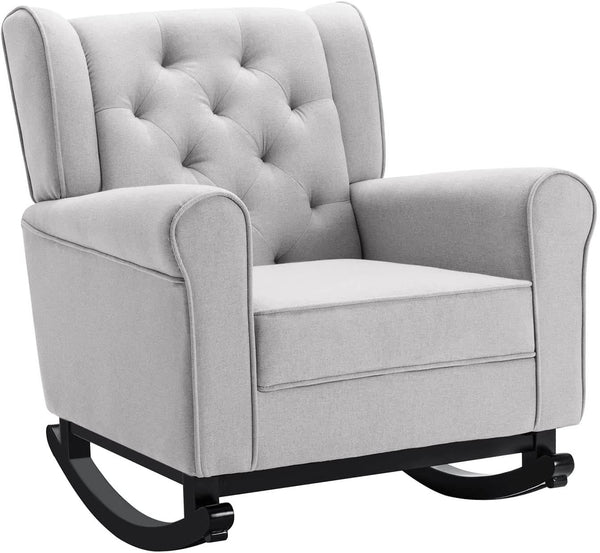 Mid Century Modern Rocking Chair, Tufted Upholstered Glider with High Back, Gray