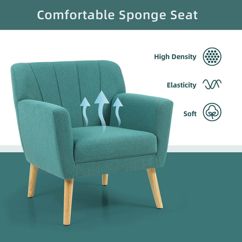 Mid-Century Modern Fabric Club Chair Solid Wood Legs Accent Chair Green