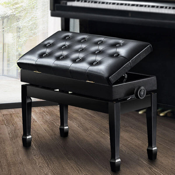 29'' Genuine Leather Piano Bench with Storage, Adjustable Duet Size Artist Concert Piano Bench Stool, Black