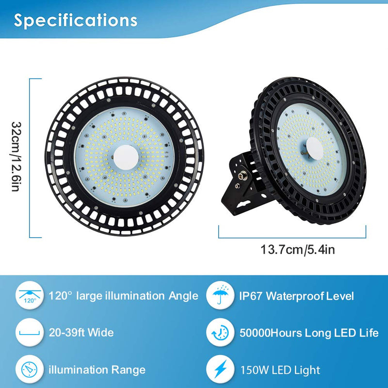150W UFO LED High Bay Light Factory Warehouse Gym Lighting Industrial Lamp 4Pcs