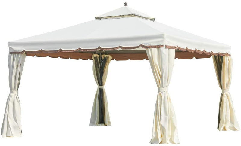 12’ x 12’ Canopy Gazebo Double Roof Patio Gazebo Steel Frame with Netting and Shade Curtains, Cream