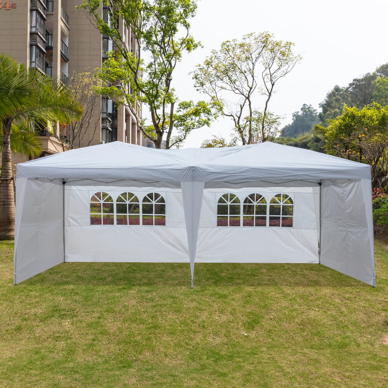 Foldable Canopy Tent with Carry Bag Four Sides 2 Windows White 10 x 20 ft