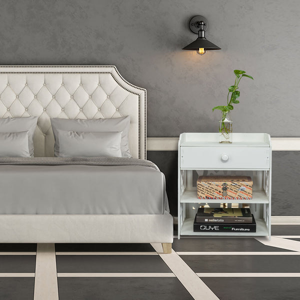 Bed Side End Table Nightstand Bedroom Drawer & Bottom Shelf