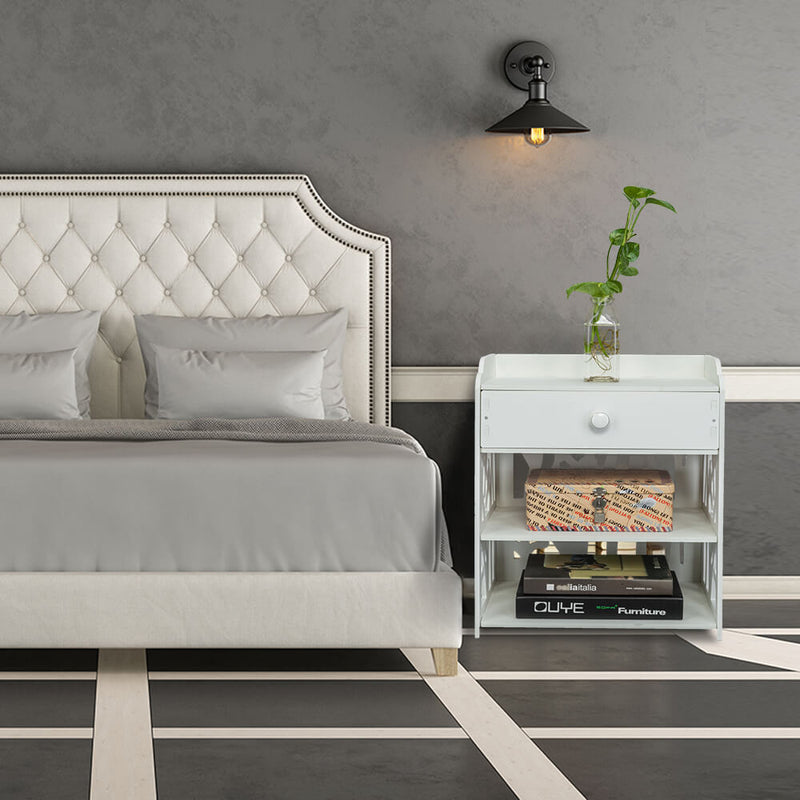 Bed Side End Table Nightstand Bedroom Drawer & Bottom Shelf
