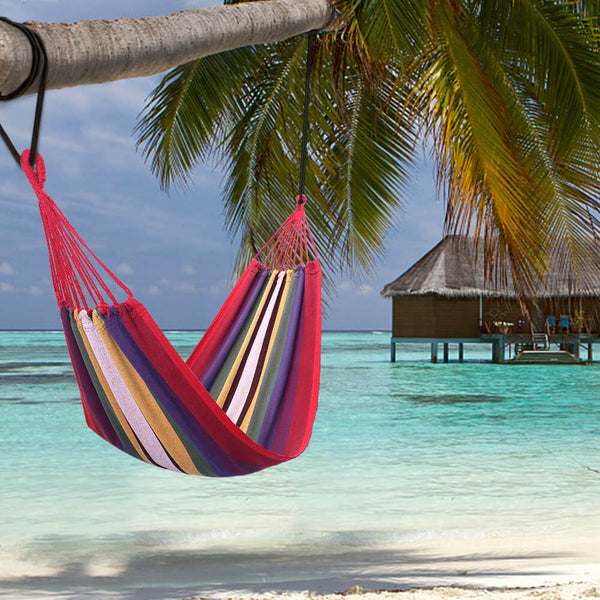 Hammock Swing Canvas Cotton Hammock with Carrying Bag, Outdoor Indoor Red Stripe Hammock