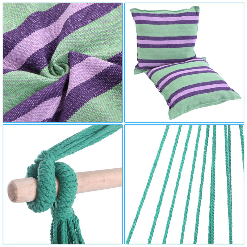 Patio Hammock Swing, Hanging Rope Hammock Chair, Cotton Hanging Air Swing with Cushions, Green