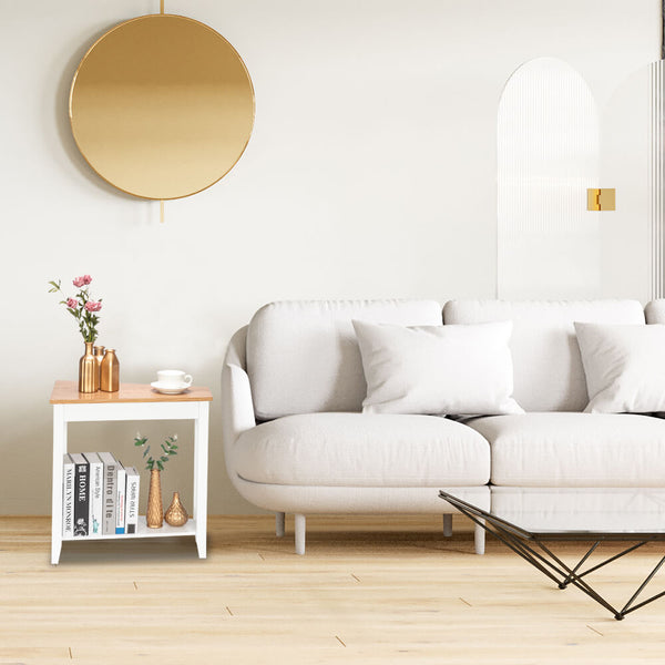Simple and Irregular Sofa Table Light Walnut Color White