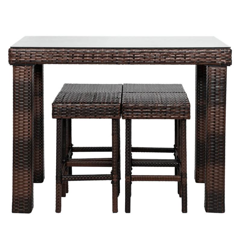 5 Pieces Wicker Patio Dining Set Bar Stool-Table and 4 Chairs Brown Gradient PE Rattan