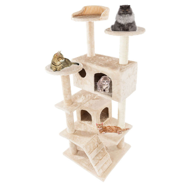 Solid Cute Sisal Rope Plush Cat Climb Tree Cat Tower Beige 52 inches