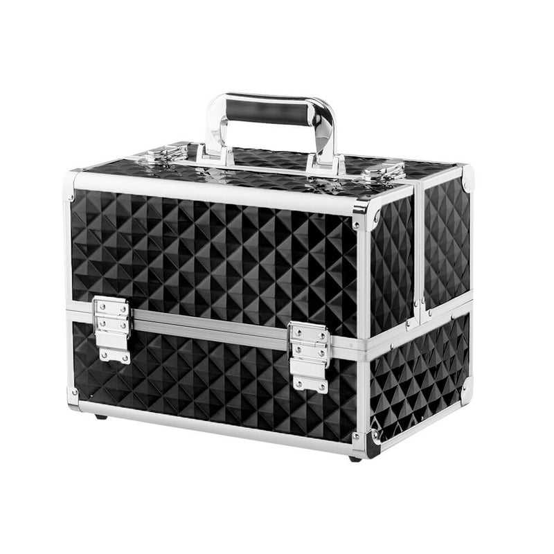 Multi-layer Professional Portable Aluminum Cosmetic Makeup Case Black