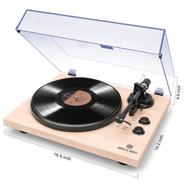 Record Player Stereo Built-in 2-Speed Phono Preamp and Belt Drive, White Maple
