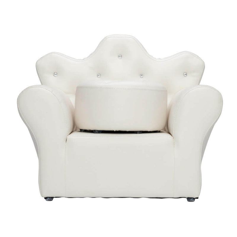 Kids Sofa With Upholstered Armchair with Ottoman Embedded Crystal White