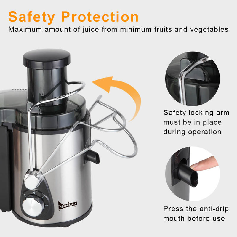 Large Caliber 600ML Juicer Machine Double Gear Easy to Clean Electric Juicer