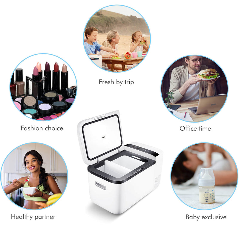 12V Dual Zone Portable Refrigerator Mini Fridge for Outdoor, Home Use White