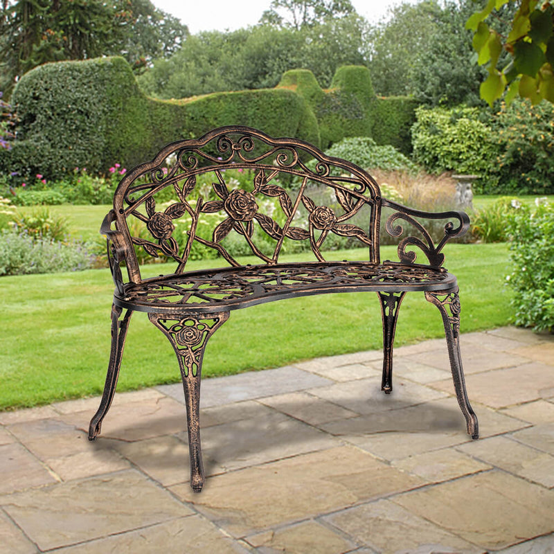 2-Seat Aluminum Outdoor Park Leisure Rose Chair 38 inches, Courtyard Decoration Bench
