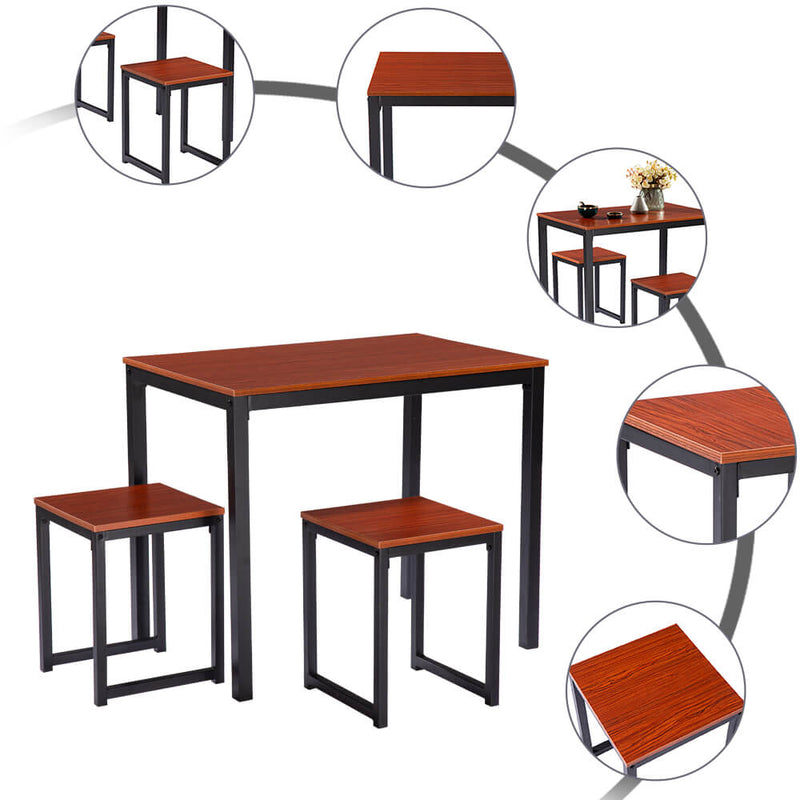 Simple Wood Grain 75cm High Dining Table And Chair Three-Piece Cherry Wood Color