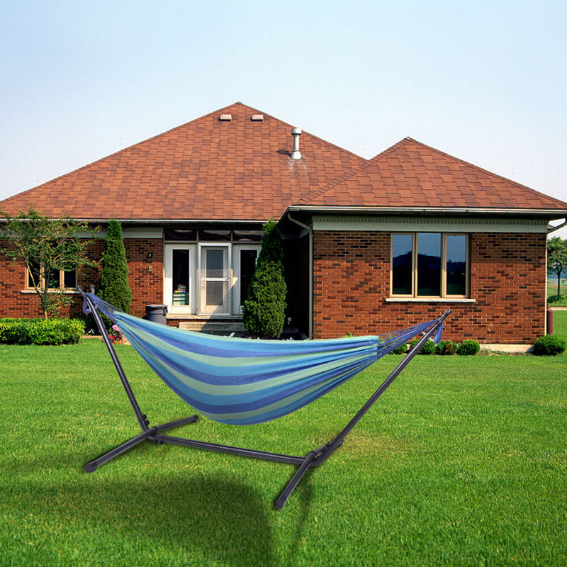 Portable Outdoor Polyester Hammock Set Blue & Green