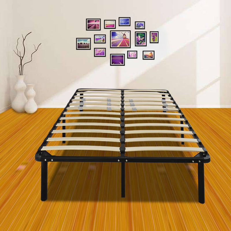 Wooden Slat and Iron Stand Queen Size Bed Black