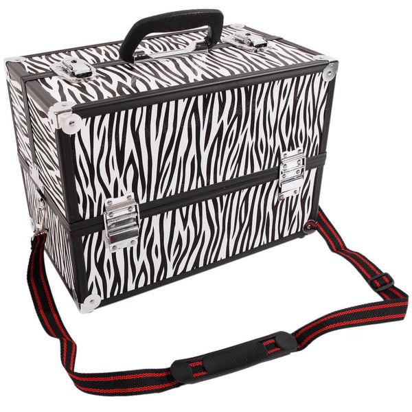 Aluminum Alloy Makeup Train Case Jewelry Box Organizer White Zebra Stripe