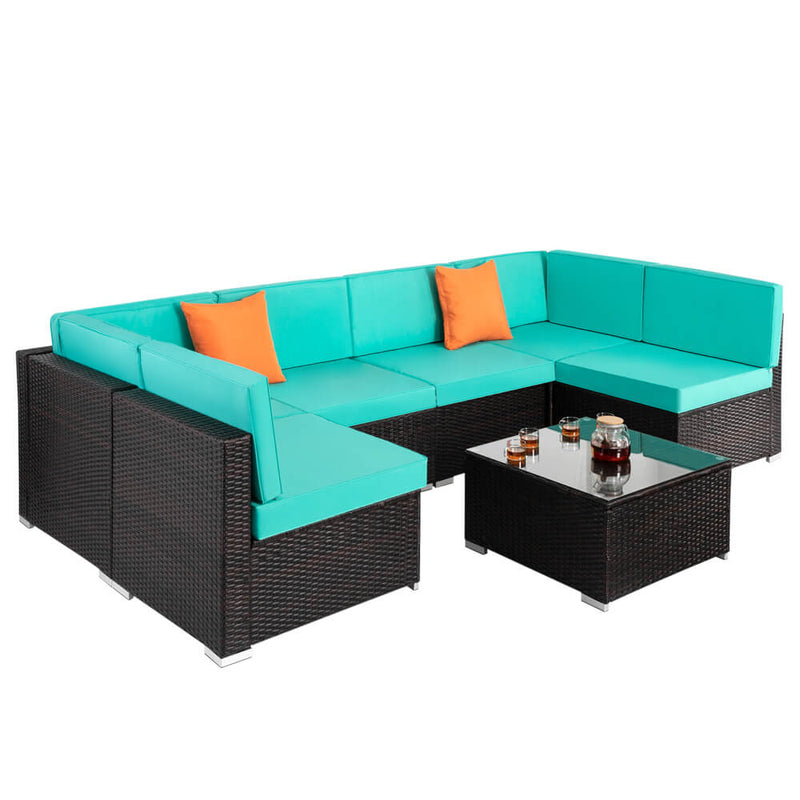 7 Piece Patio Rattan Sectional Sofa Set Outdoor Furniture