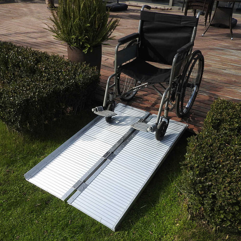 4 Ft Home Corridor Aluminum Alloy Folding Wheelchair Ramp Silver