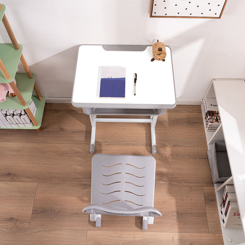 Lifting Children Multifunctional Study Desk and Chair Set with Storage Bin Gray