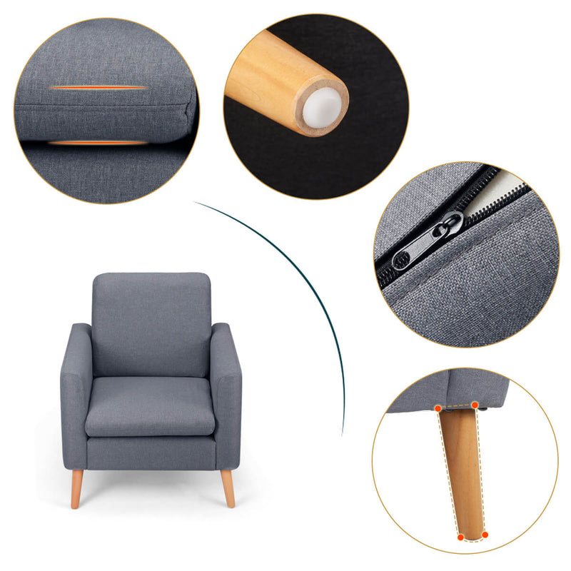 Modern Accent Fabric Chair Single Sofa Comfy Upholstered Arm Chair Living Room Furniture, Gray