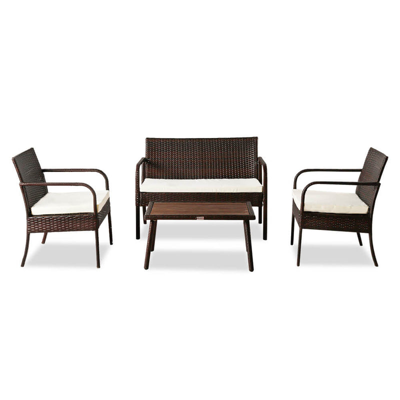 4 Pieces Patio Rattan Wicker Chair, Outdoor Sectional Furniture Set, Brown