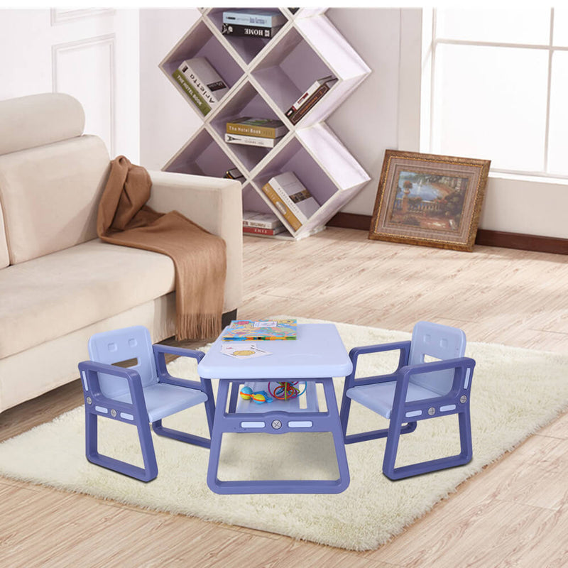 Multipurpose Kids 3-Pieces Table and Chair Set Certified Safe and Easy Clean Purple