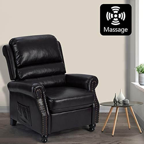 Massage Recliner Chair, Arm Chair Push Back Recliner with Rivet Decoration, PU Leather Power Recliner Chair with 6 Point Massage and Heat (Brown)