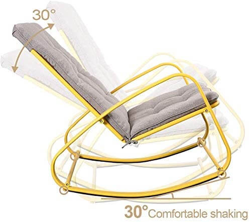 Outdoor Patio Rocker Chair Metal – Wide Ergonomic High Back Supportive Cushioned Fold Reclining Glider for Porch Balcony Yard Deck