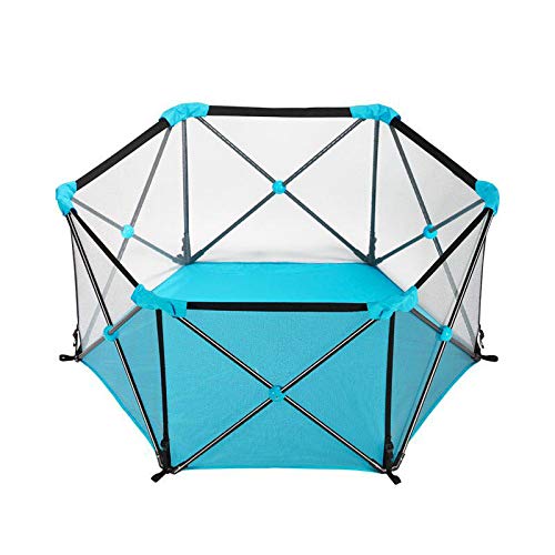 HomHum Baby Portable Playard with Carry Case and Washable/Adjustable,6-Panel,Outdoor,for Babies and Toddler,Blue
