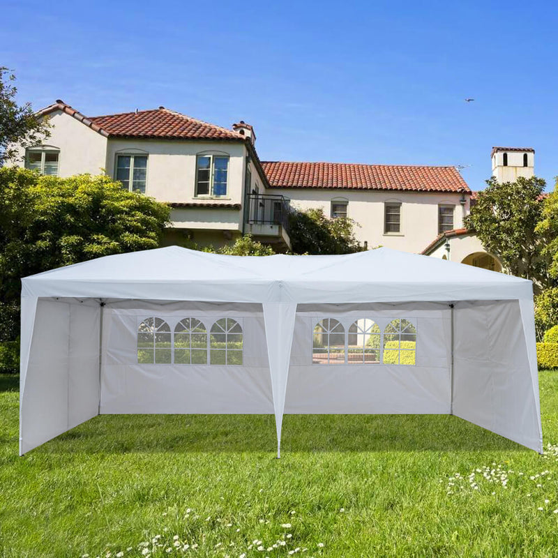 Foldable Canopy Tent with Carry Bag Four Sides 2 Windows White 10 x 20 ft