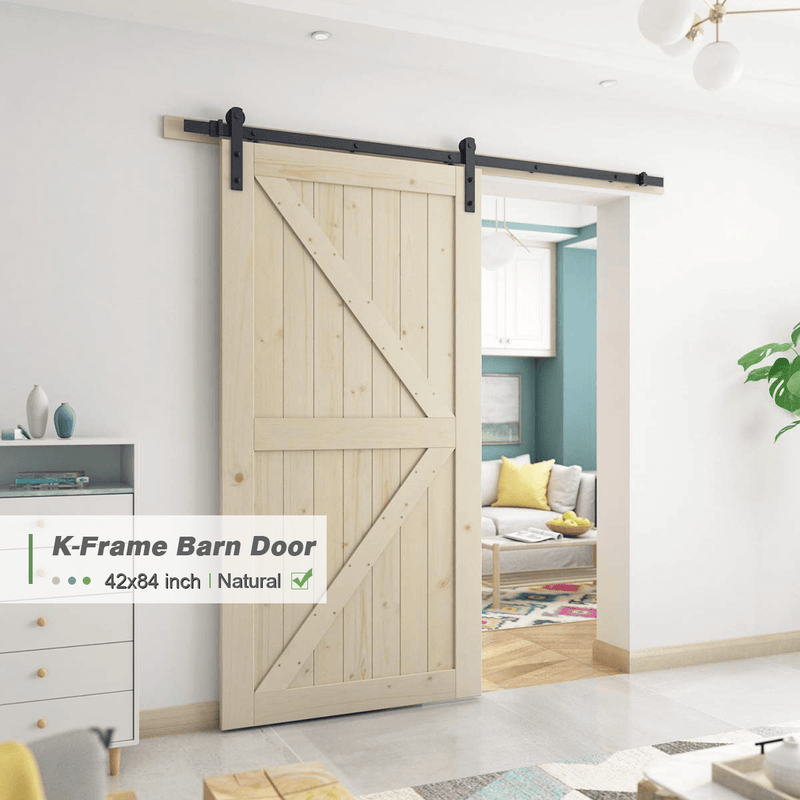 Sliding Barn Wood Door Slab Pre-Drilled Unfinished Natural Color Spruce Wood