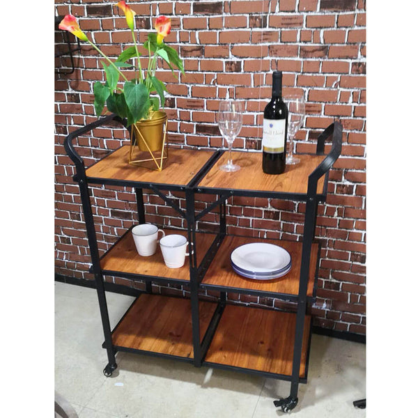 Iron & Wood Foldable Multi-function Cart with Wheels