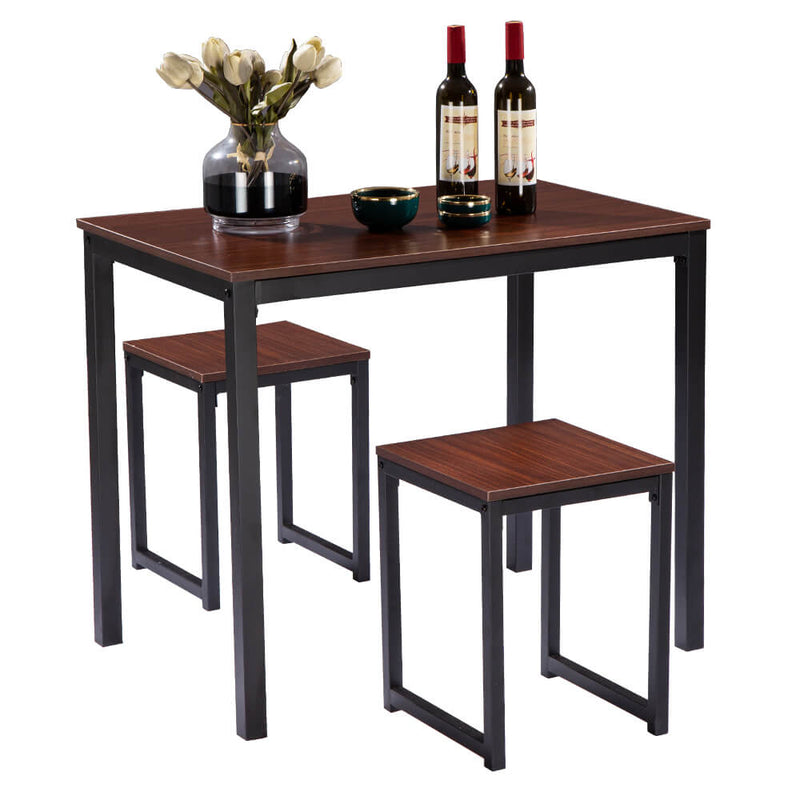 Simple Wood Grain 75cm High Three-Piece Dining Table And Chair Light Walnut Color