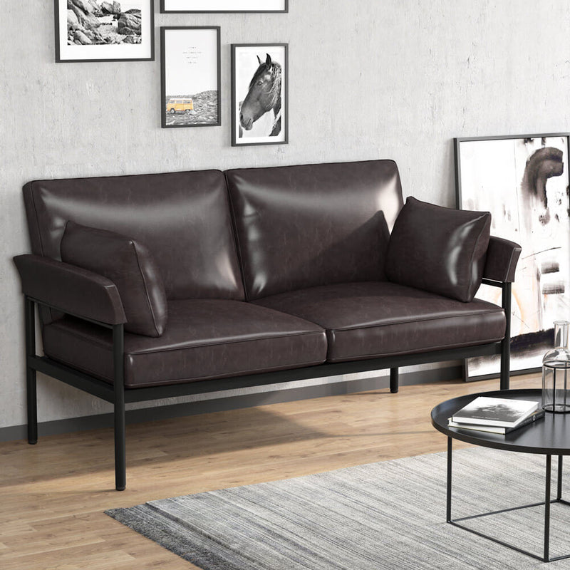 PU Leather Sofa Loveseat Modern Upholstered Couch Brown