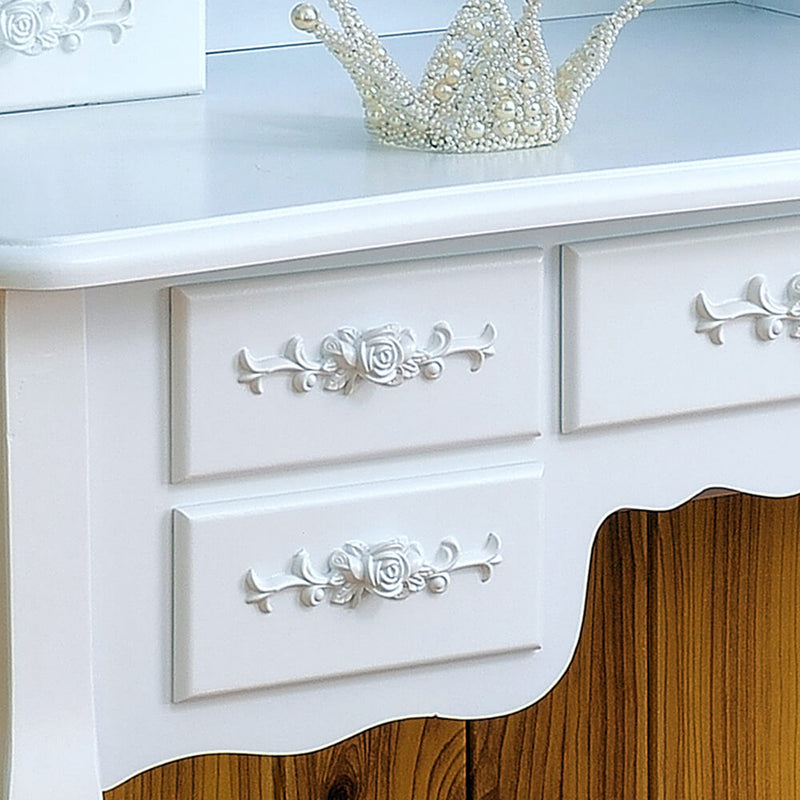 3 Mirrors with 7 Drawers Dressing Table White