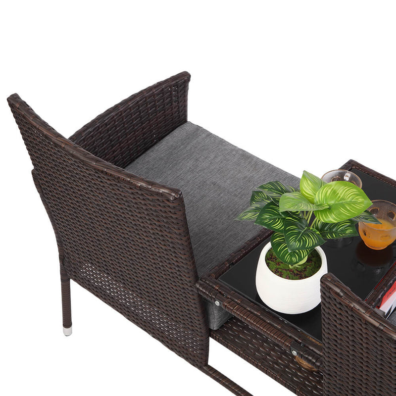 Double Siamese Rattan Chair Outdoor Garden Patio Furniture Brown Cushions