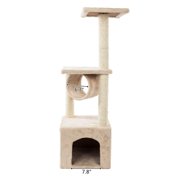 Beige Plush Cat Climb Tree Cat Tower, 36 inches