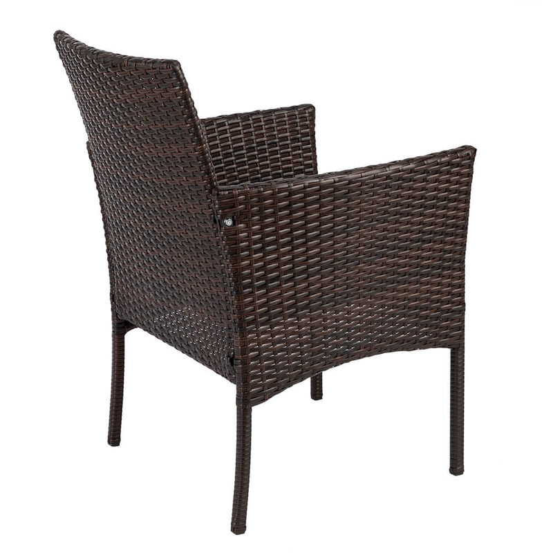 3 Pieces PE Rattan Wicker Chairs Set Cushion with Table Outdoor Garden Furniture Brown