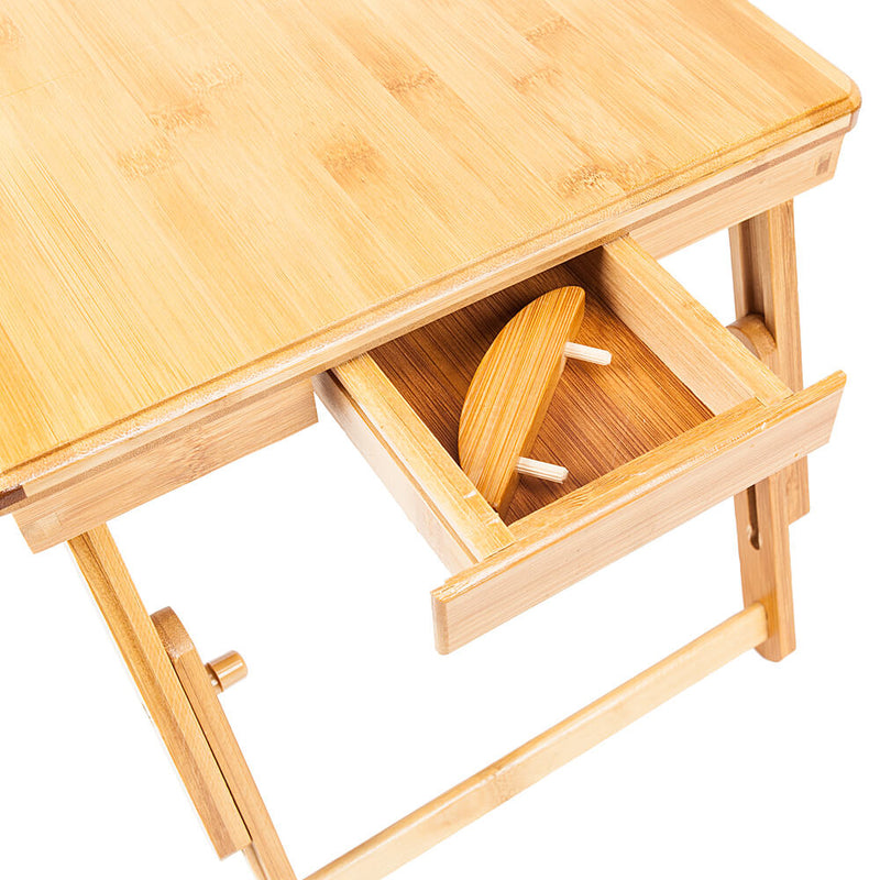 Double Flowers Engraving Adjustable Bamboo Computer Desk, 21 inches