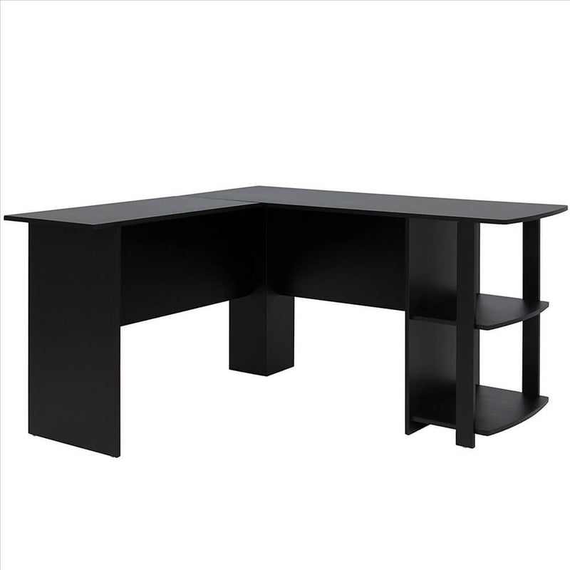 L-Shaped Computer Desk with Two-layer Bookshelves Black