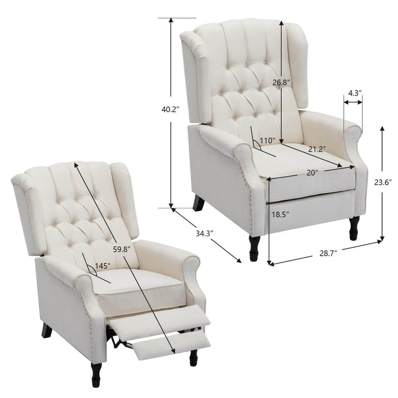 Fabric Pushback Manual Recliner Chair for Living Room Beige