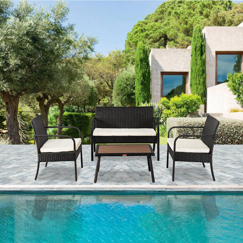 4 Pieces Outdoor Sectional Furniture Set, Patio Rattan Wicker Chair, Black