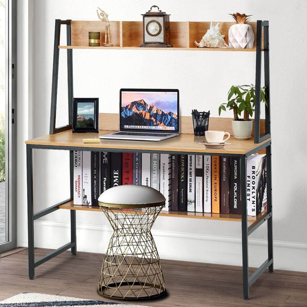 47'' Office Computer Desk Writing Study Table with Hutch Bookshelf, Walnut