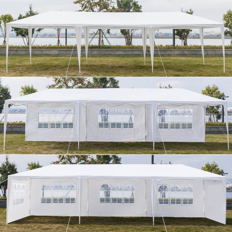 Homhum Waterproof Canopy Tent 10 x 30 ft Five Sides with Spiral Tubes for BBQ Wedding, White