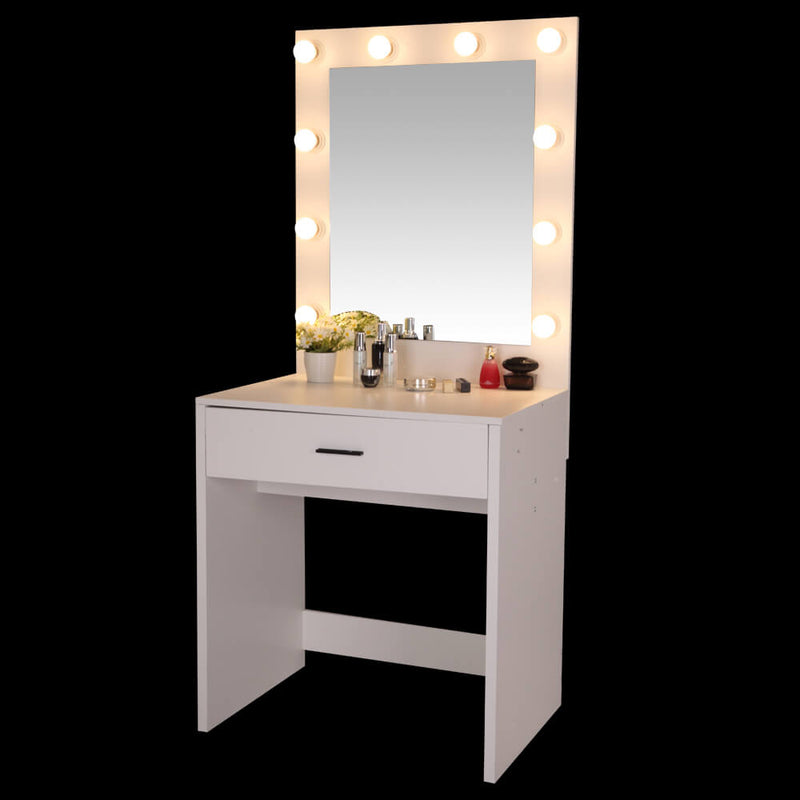 Large-Mirror Single-Drawer Dressing Table with Light Cannon